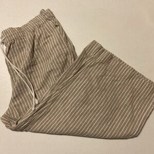 beachlunchlounge Tan Striped women’s linen blend wide leg capris size L